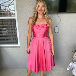Pink strapless dress with beautiful floral detail